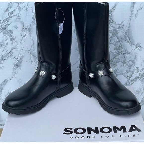 Sonoma Girls Black Knee-High Boots With Pearl Accents & Memory Foam Size 5 - Picture 2 of 7